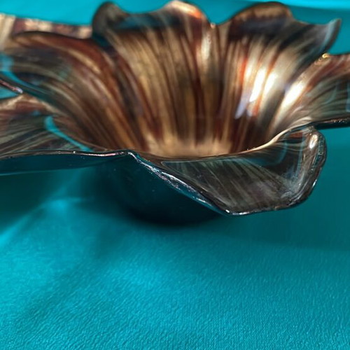 Glass decorative set new, brown and gold, ashtray and bowl