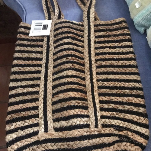 Kentia shoulder straw bag new, black and beige
