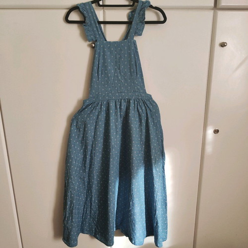 Kirakalo "Pinafore" Midi Dress / Dungaree with Open Back & Ruffles (Size S)