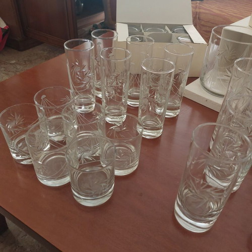 Vintage glassware set 38 pieces with engraved design