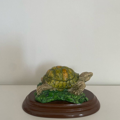 Porcelain turtle on wooden base like new