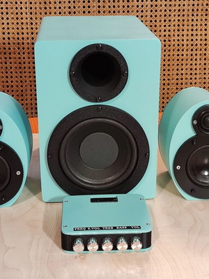 Handmade 2.1 Computer Speakers with Bluetooth Amplifier 100W RMS Like New