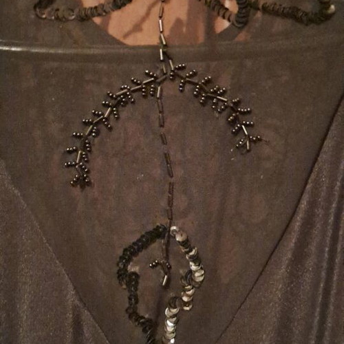 Satin dress with embroidered sheer bust and back like new, black, size M