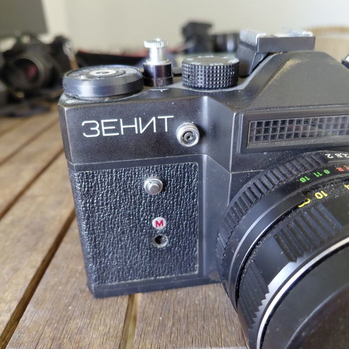 Zenit‑E film camera with Helios‑44M‑4 58mm f/2 lens used