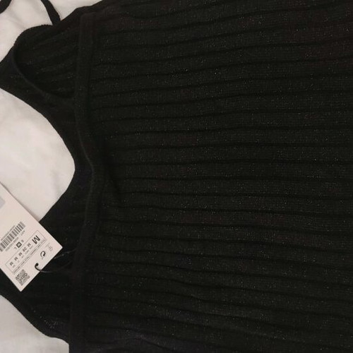 Zara knitted top new, black with beads and feathers, size M