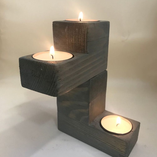 Wooden candle holder for 4 tealights in gray, new