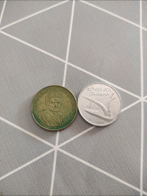 Italian coins used, 2 pieces 200 and 10 lire