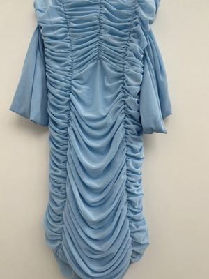 Romantic dress with ruching baby blue, new, fits small and medium
