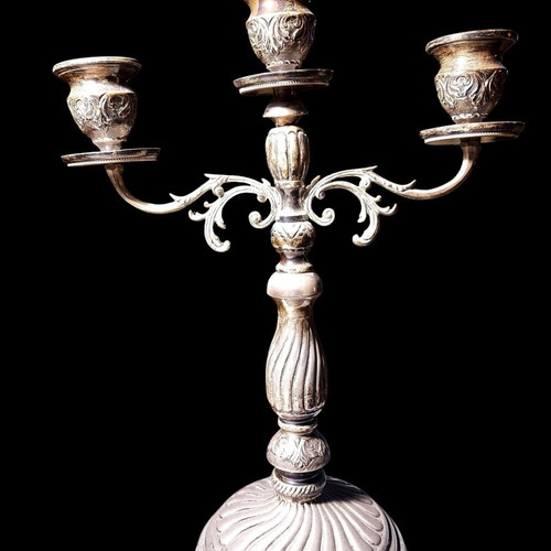 Three-Arm Candlestick 925 Sterling Silver Used, Baroque Style