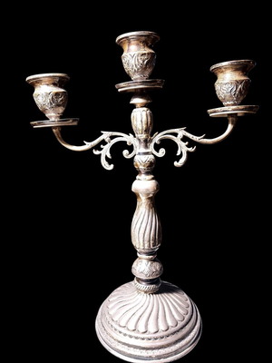 Three-Arm Candlestick 925 Sterling Silver Used, Baroque Style