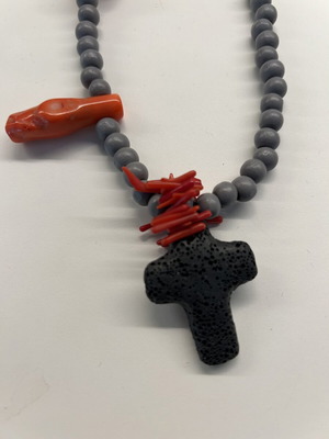 Necklace with cross and coral beads like new