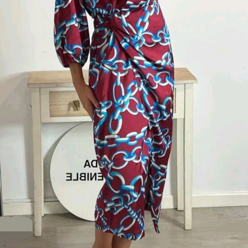 Zara dress new, burgundy with blue, size S-M