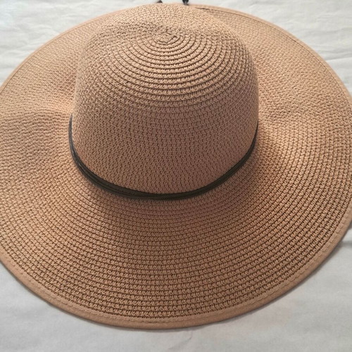 Straw women's hat new with brim, beige-brown
