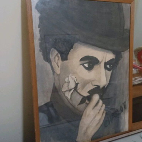 Charlie Chaplin painting like new, hand-painted with signature