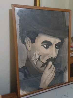 Charlie Chaplin painting like new, hand-painted with signature
