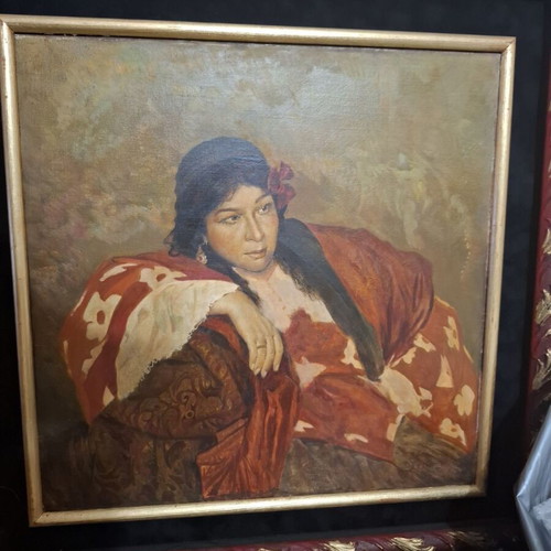 Oil painting on canvas like new with beautiful frame and captivating subject