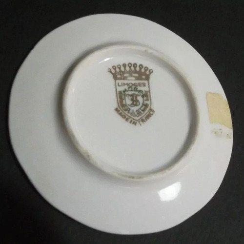 Limoges vintage miniature porcelain decorative plate used, Victorian couple theme