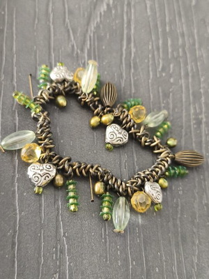 Boho elastic handmade bracelet like new, green and yellow