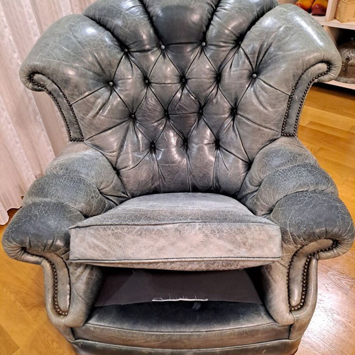 Chesterfield armchair used, English origin 1925-1935