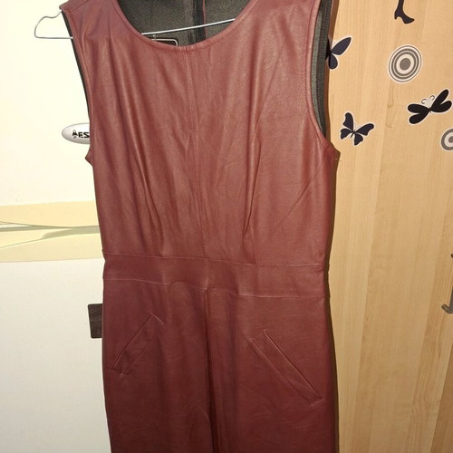 Leather midi dress sleeveless with pleats new, brown and red