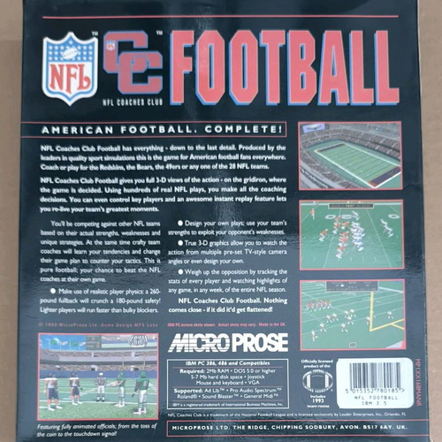 NFL Coaches Club Football MicroProse PC like new, Big Box