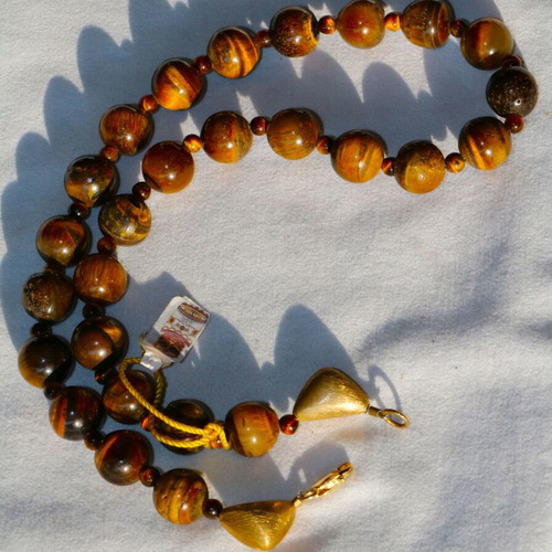 Gold Tiger Eye Necklace 14K 585 New with Safety Clasp