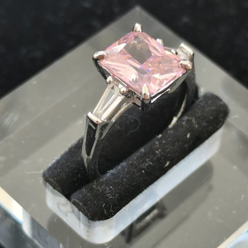 Ring with Pink Rectangular Stone and Baguette Side Stones new
