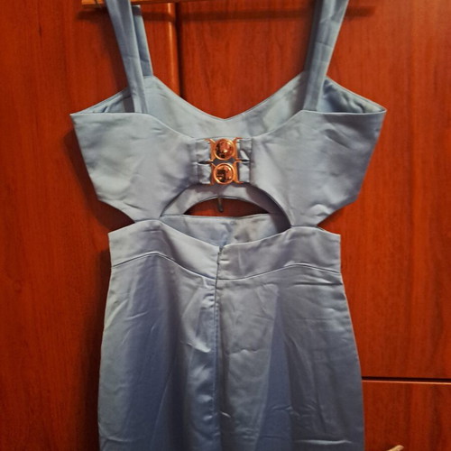 Mind Matter long dress with slit sky blue size small satin new