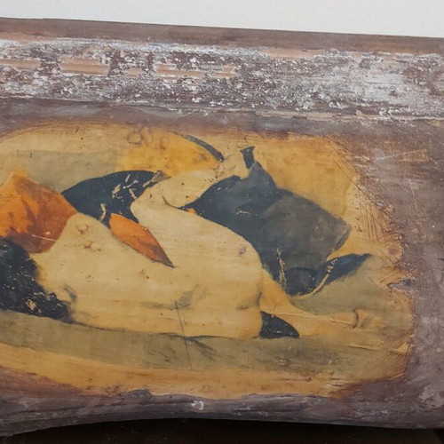 Edward Hopper woman on pillows engraving on old wood panel