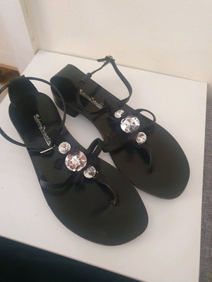 Roberta Peruzzini sandals used black with crystals, leather, size 40