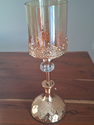 Metallic gold candlestick 12x12x35cm new