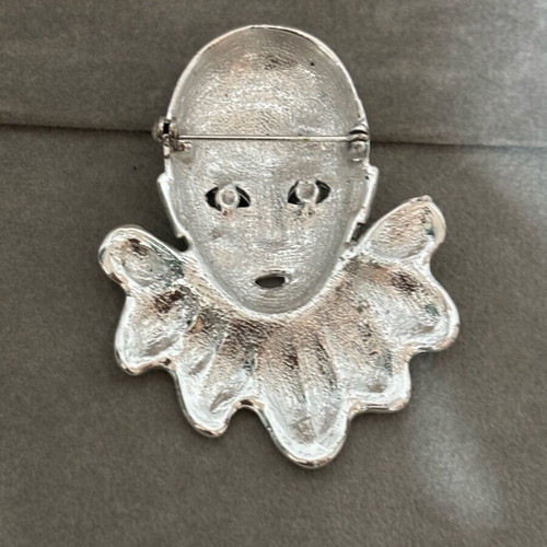 Pierrot Clown vintage pin used with red enamel and gold tone