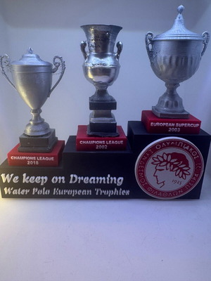 Olympiacos Water Polo European trophies miniatures new, height 8cm