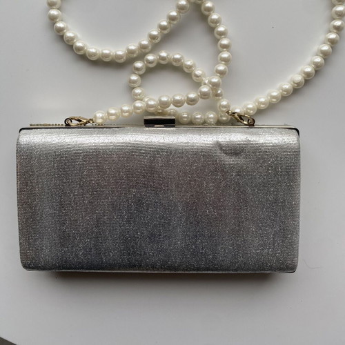 Women's silver evening clutch bag with pearls like new
