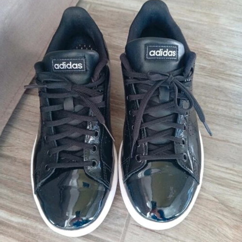 Adidas sneakers, black patent leather, size 38.5