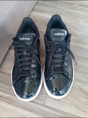 Adidas sneakers, black patent leather, size 38.5