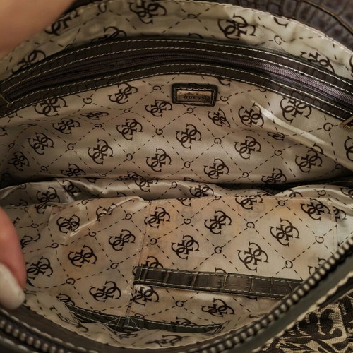 Guess handbag new, gray and brown, fabric and leather