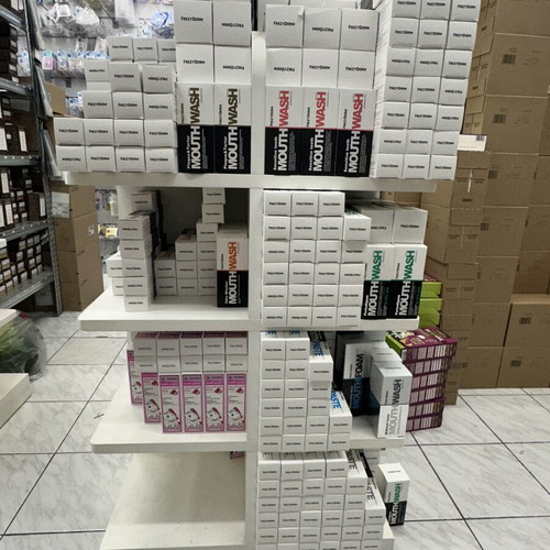 White professional display shelf used for store products