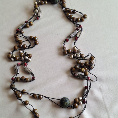Boho Ethnic Jewelry Set with Long Beaded Necklace and Peacock Earrings like new
