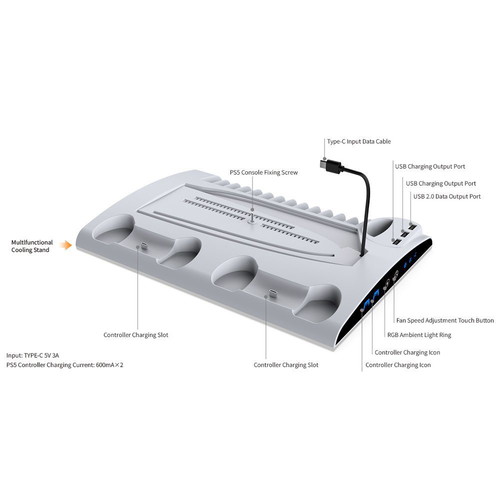 Dobe PS5/PS5 Slim Charging Stand for 2 Controllers, Multifunctional Cooling Stand