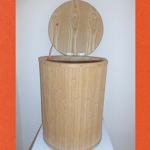 Wooden and Bamboo Laundry Basket with Lid used, 40 cm diameter, 52 cm height