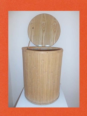 Wooden and Bamboo Laundry Basket with Lid used, 40 cm diameter, 52 cm height