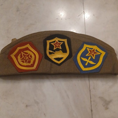 Soviet military pilotka hat with 13 badges and medals, new