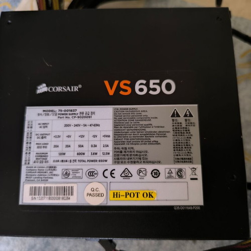 Corsair VS650 650W τροφοδοτικό σαν καινούργιο, 80 Plus πιστοποίηση