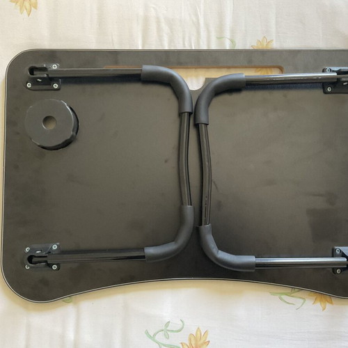 Breakfast bed tray table with cup holder and tablet slot, black