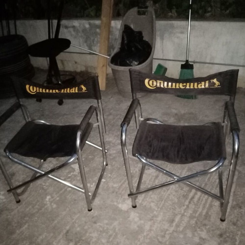 Director chairs used, set of 2, aluminum with armrest cushions