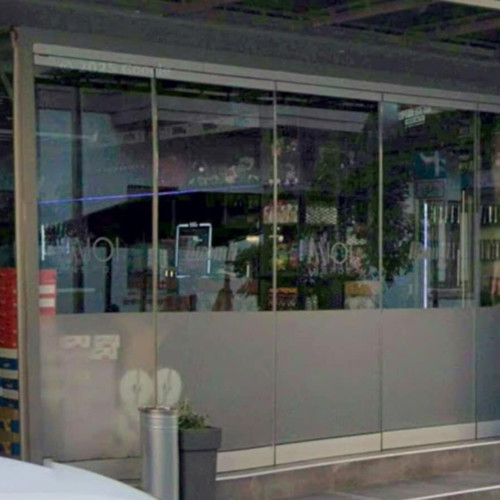 Folding accordion glass door used, 239x439 cm, 5 panels