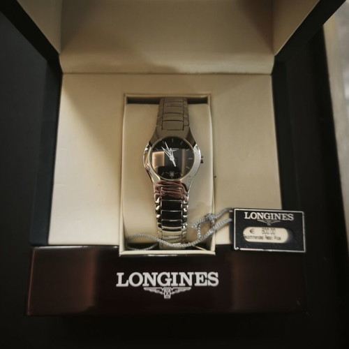 Longines L3.125.4.52.6 women's watch new, stainless steel, black dial