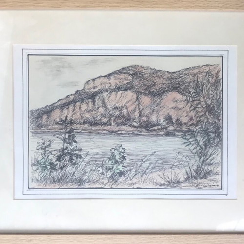 Painting Lake Kaiafas Kontogiannis watercolor and ink