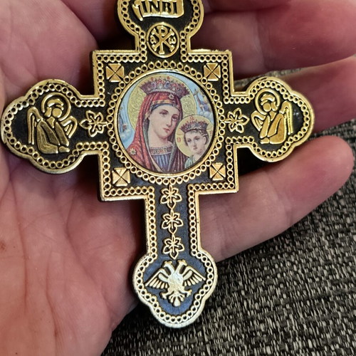 Double-sided plastic cross pendant like new